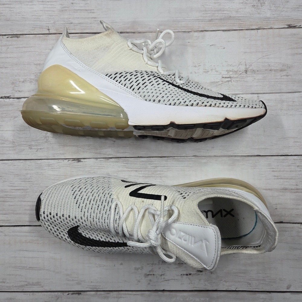 Sz 10 WMNS NIKE Air Max 270 Flyknit White Blk AH6803 100 - Pre-Owned